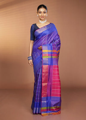 Blue Kalakshetra Silk Saree With Blouse Piece