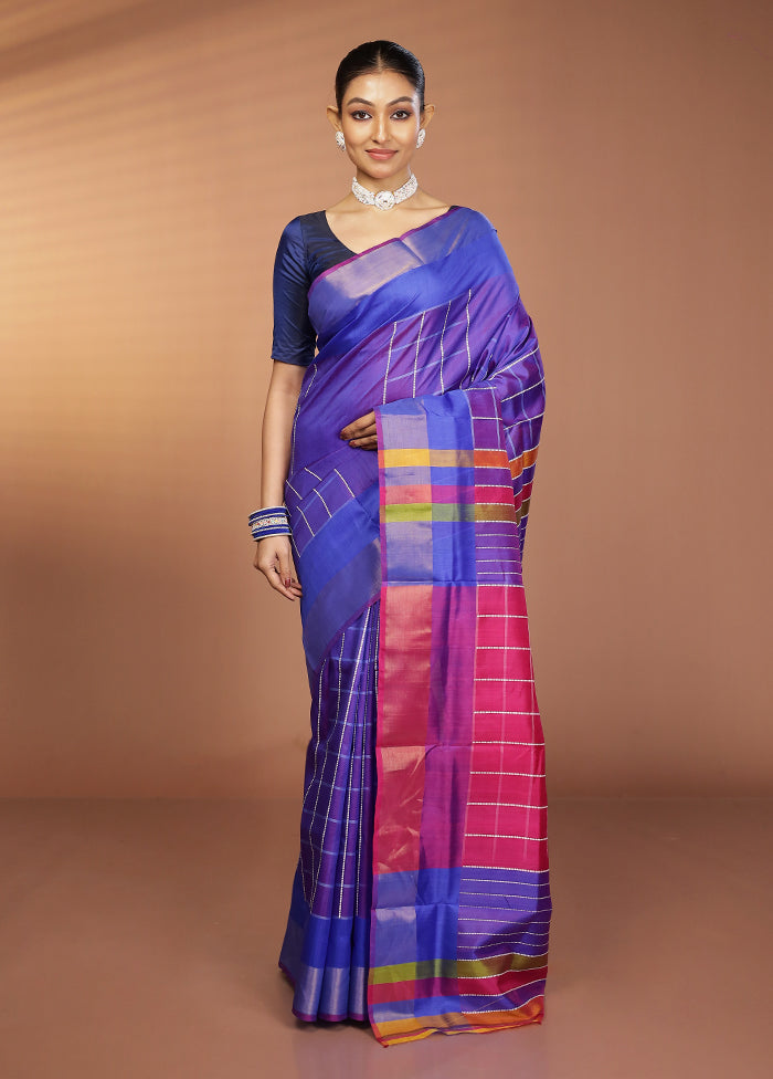 Blue Kalakshetra Silk Saree With Blouse Piece