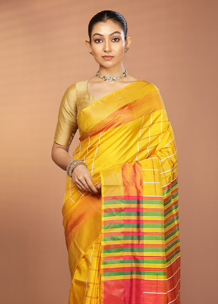 Yellow Kalakshetra Silk Saree With Blouse Piece