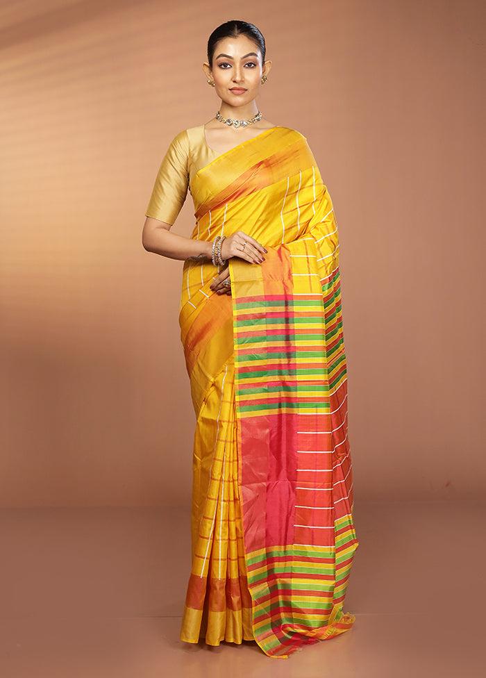Yellow Kalakshetra Silk Saree With Blouse Piece