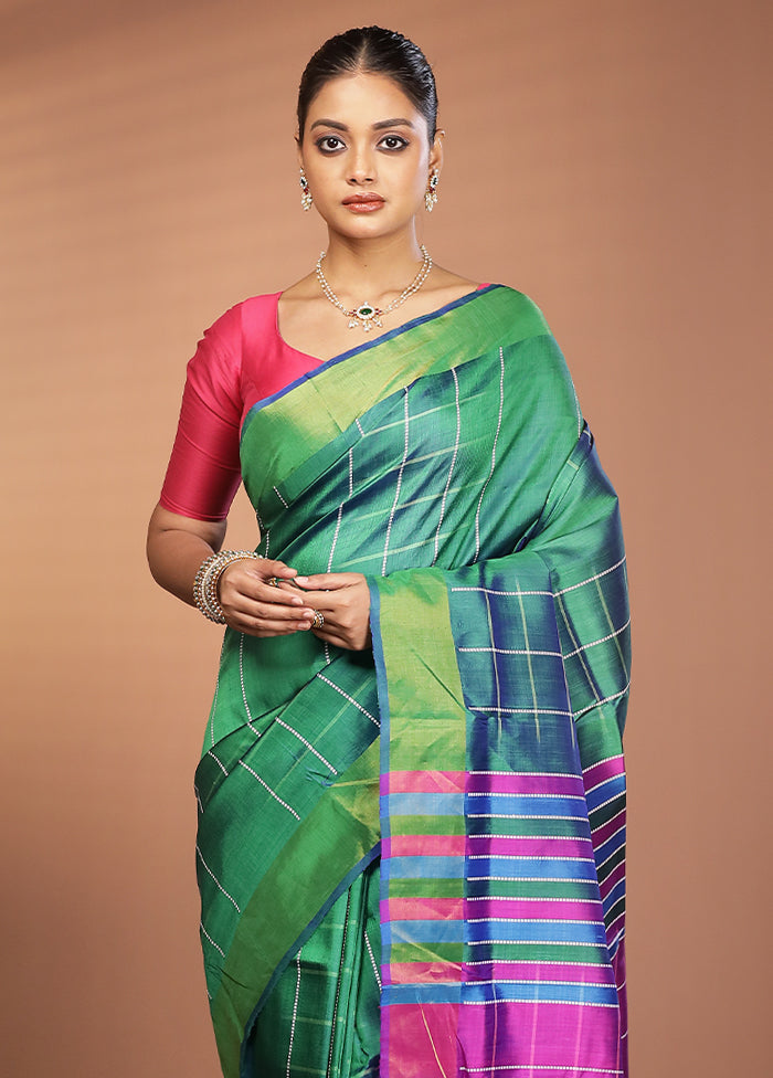 Green Kalakshetra Silk Saree With Blouse Piece