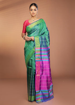 Green Kalakshetra Silk Saree With Blouse Piece