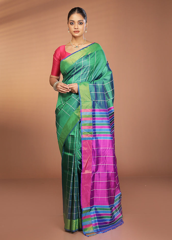 Green Kalakshetra Silk Saree With Blouse Piece