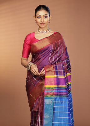 Purple Kalakshetra Silk Saree With Blouse Piece