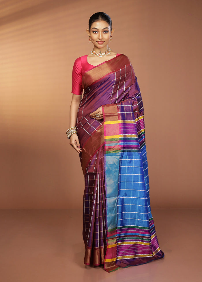 Purple Kalakshetra Silk Saree With Blouse Piece