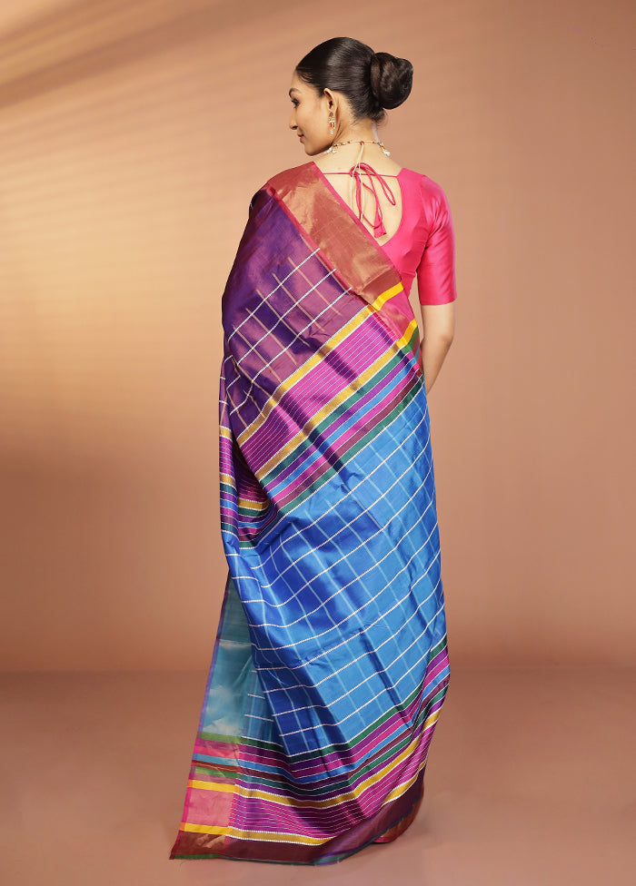 Purple Kalakshetra Silk Saree With Blouse Piece