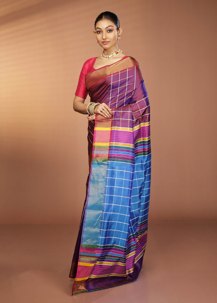 Purple Kalakshetra Silk Saree With Blouse Piece