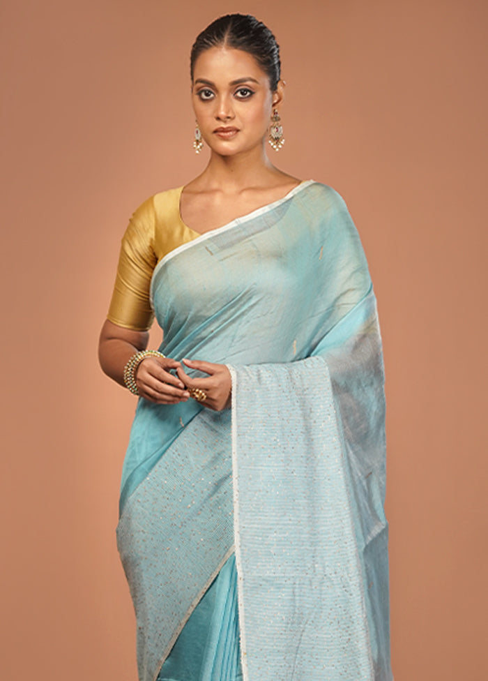 Blue Handloom Matka Pure Silk Saree With Blouse Piece
