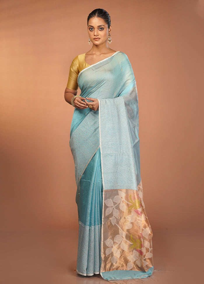 Blue Handloom Matka Pure Silk Saree With Blouse Piece