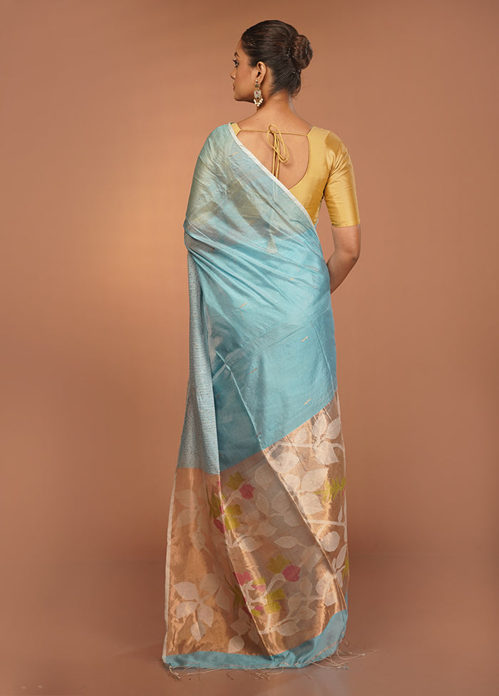 Blue Handloom Matka Pure Silk Saree With Blouse Piece