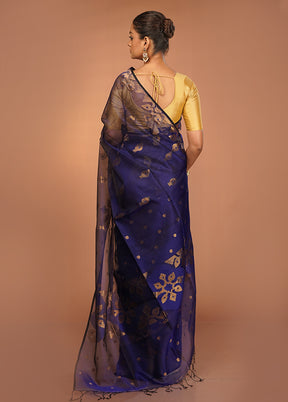 Blue Handloom Matka Pure Silk Saree With Blouse Piece