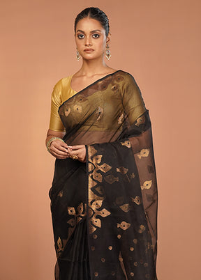 Black Handloom Matka Pure Silk Saree With Blouse Piece