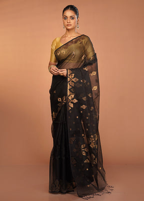Black Handloom Matka Pure Silk Saree With Blouse Piece