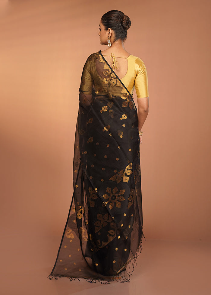 Black Handloom Matka Pure Silk Saree With Blouse Piece