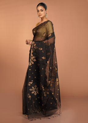 Black Handloom Matka Pure Silk Saree With Blouse Piece