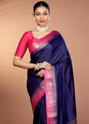 Blue Dupion Silk Saree With Blouse Piece