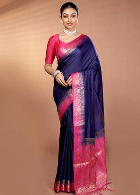 Blue Dupion Silk Saree With Blouse Piece