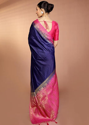 Blue Dupion Silk Saree With Blouse Piece