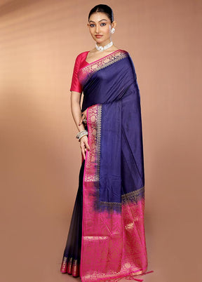 Blue Dupion Silk Saree With Blouse Piece