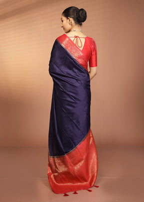 Blue Dupion Silk Saree With Blouse Piece