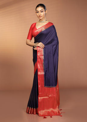 Blue Dupion Silk Saree With Blouse Piece