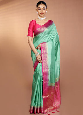 Green Dupion Silk Saree With Blouse Piece