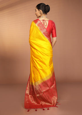 Yellow Dupion Silk Saree With Blouse Piece