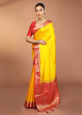Yellow Dupion Silk Saree With Blouse Piece