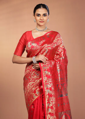 Red Baluchari Silk Saree With Blouse Piece