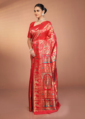 Red Baluchari Silk Saree With Blouse Piece
