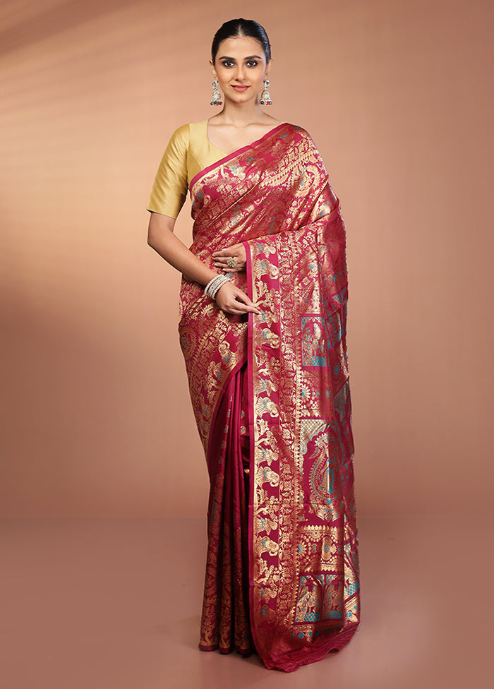 Purple Baluchari Silk Saree With Blouse Piece