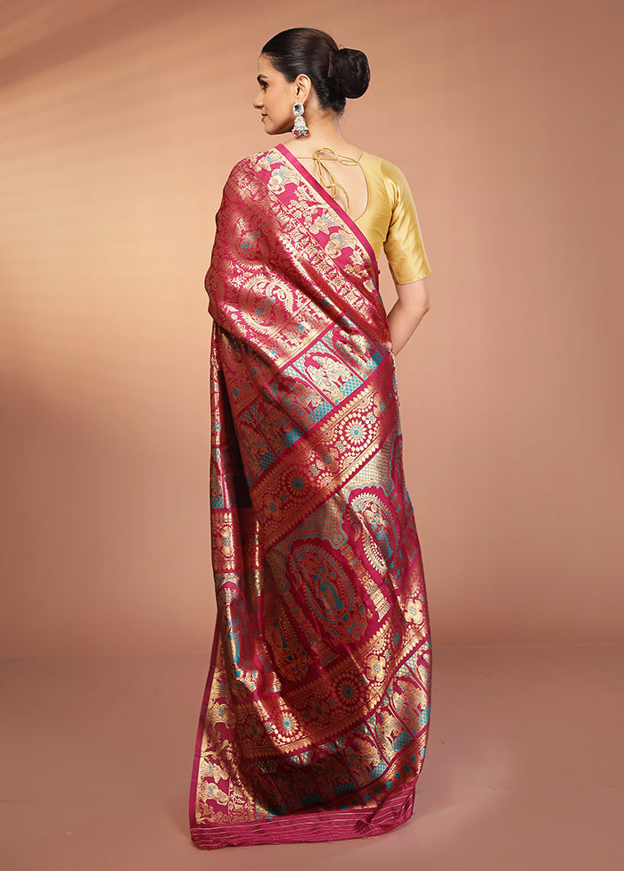 Purple Baluchari Silk Saree With Blouse Piece