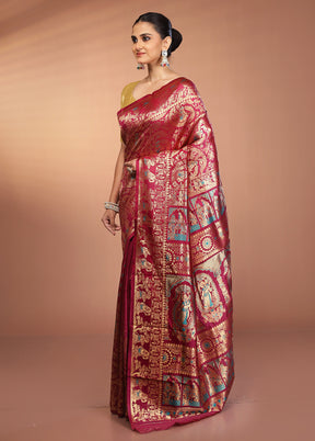 Purple Baluchari Silk Saree With Blouse Piece