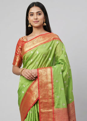 Green Kanjivaram Silk Saree With Blouse Piece