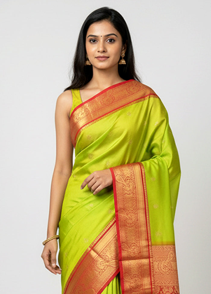 Green Kanjivaram Silk Saree With Blouse Piece