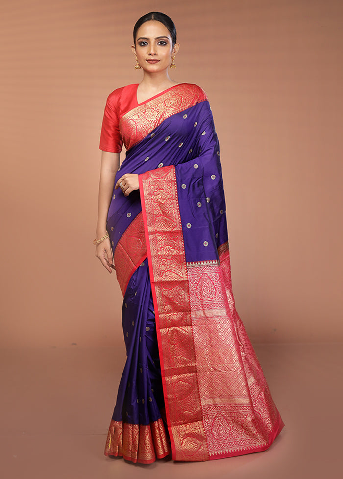 Blue Kanjivaram Silk Saree With Blouse Piece