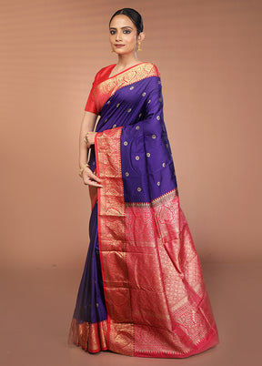 Blue Kanjivaram Silk Saree With Blouse Piece