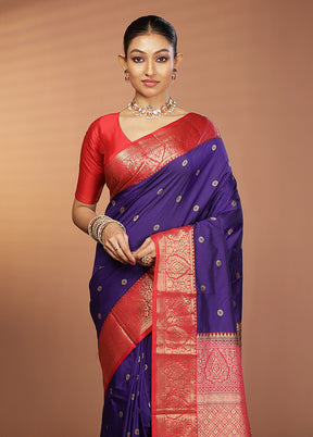 Purple Kanjivaram Silk Saree With Blouse Piece