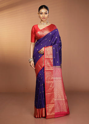 Purple Kanjivaram Silk Saree With Blouse Piece
