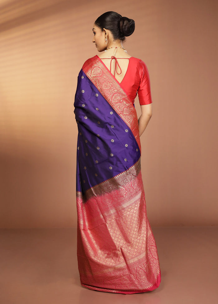 Purple Kanjivaram Silk Saree With Blouse Piece