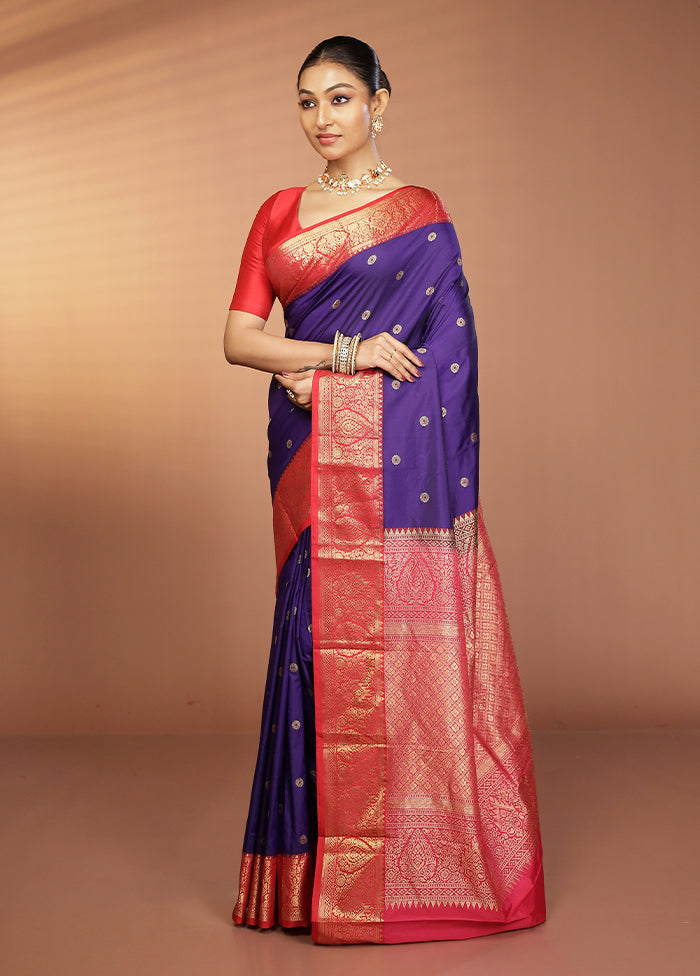 Purple Kanjivaram Silk Saree With Blouse Piece