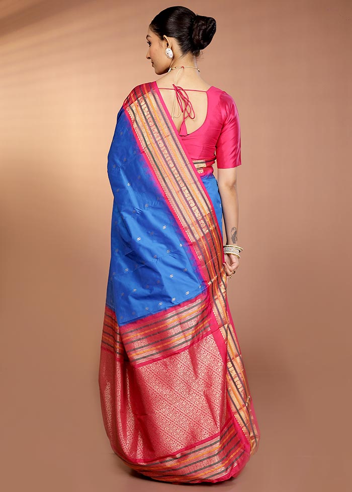 Blue Kanjivaram Silk Saree With Blouse Piece