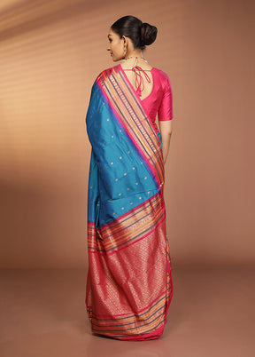 Blue Kanjivaram Silk Saree With Blouse Piece