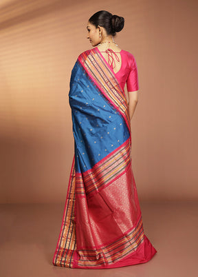 Blue Kanjivaram Silk Saree With Blouse Piece