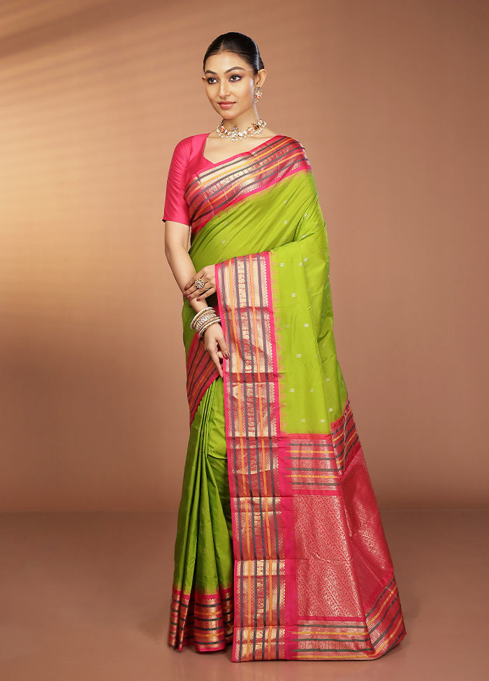 Green Kanjivaram Silk Saree With Blouse Piece