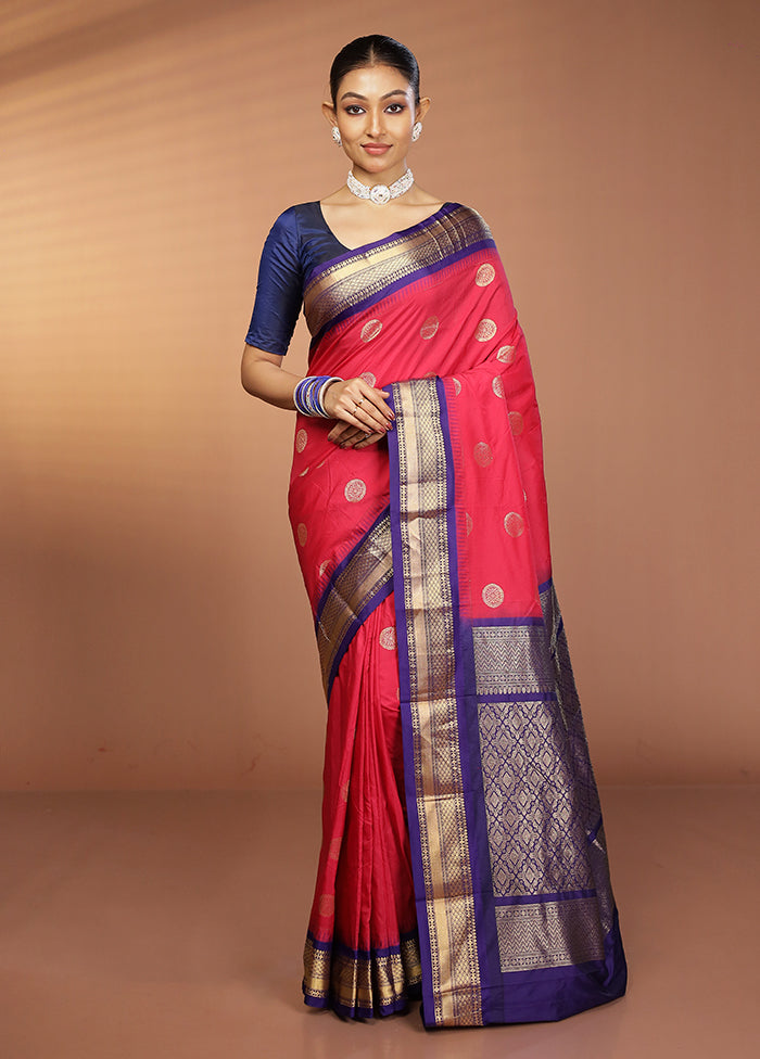Pink Kanjivaram Silk Saree With Blouse Piece
