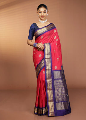 Pink Kanjivaram Silk Saree With Blouse Piece