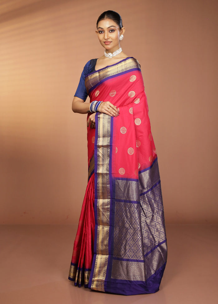 Pink Kanjivaram Silk Saree With Blouse Piece