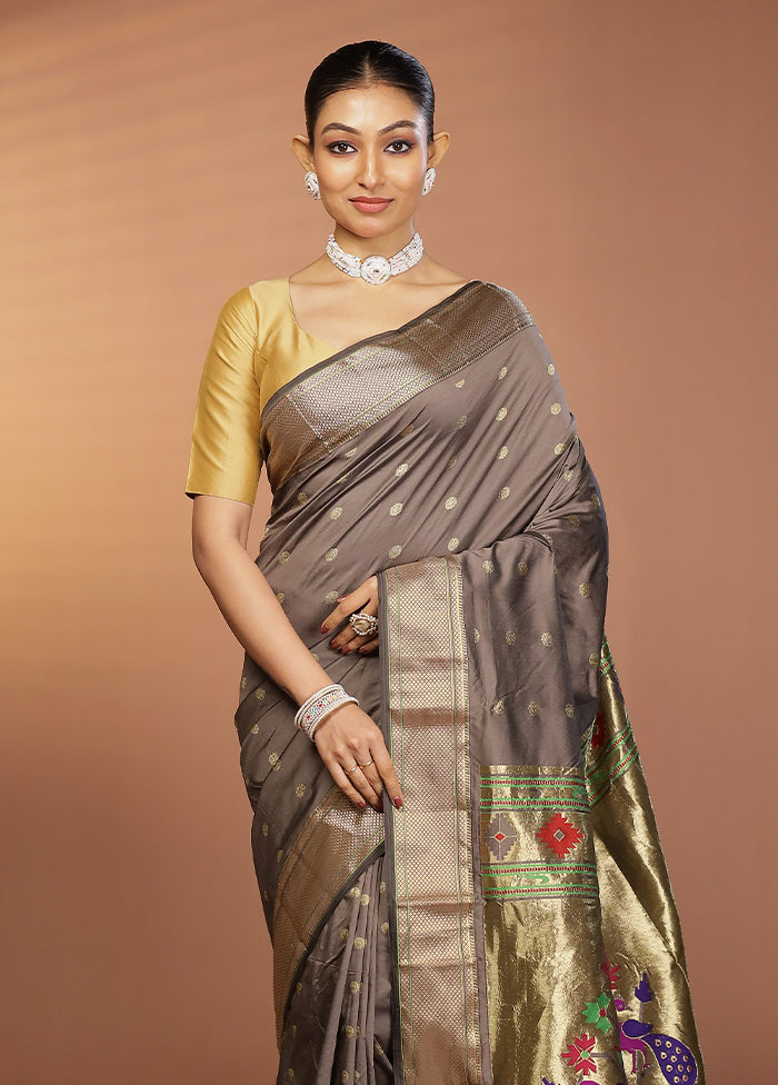 Grey Kanjivaram Silk Saree With Blouse Piece