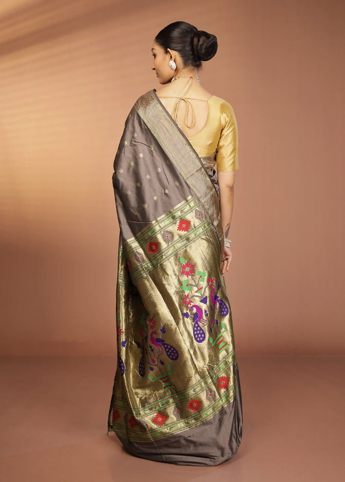 Grey Kanjivaram Silk Saree With Blouse Piece